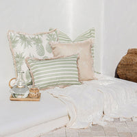 Cushion Cover-Coastal Fringe Natural-Hampton Stripe Sage-35cm x 50cm Kings Warehouse 