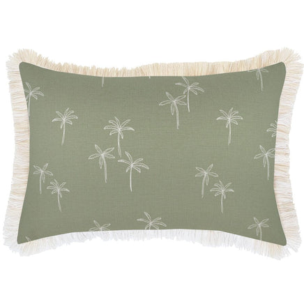 Cushion Cover-Coastal Fringe Natural-Palm Cove Sage-35cm x 50cm Kings Warehouse 