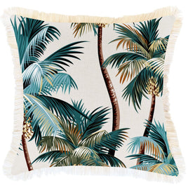 Cushion Cover-Coastal Fringe Natural-Palm Trees Natural-45cm x 45cm Kings Warehouse 