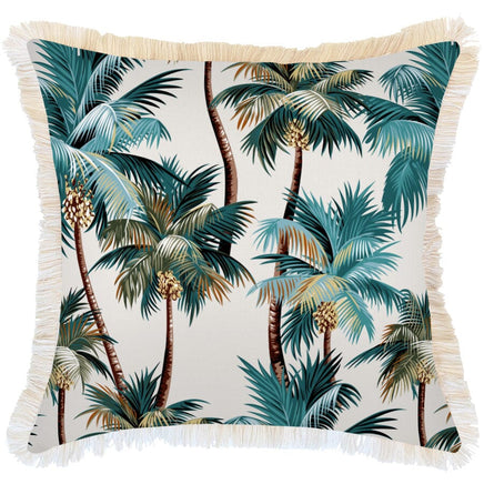 Cushion Cover-Coastal Fringe Natural-Palm Trees Natural-60cm x 60cm Kings Warehouse 