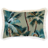 Cushion Cover-Coastal Fringe Natural-Palm Trees Sage-35cm x 50cm Kings Warehouse 
