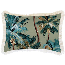 Cushion Cover-Coastal Fringe Natural-Palm Trees Sage-35cm x 50cm Kings Warehouse 
