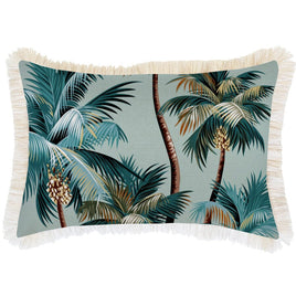Cushion Cover-Coastal Fringe Natural-Palm Trees Seafoam-35cm x 50cm Kings Warehouse 