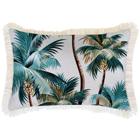 Cushion Cover-Coastal Fringe Natural-Palm Trees White-35cm x 50cm Kings Warehouse 