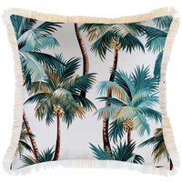 Cushion Cover-Coastal Fringe Natural-Palm Trees White-60cm x 60cm Kings Warehouse 
