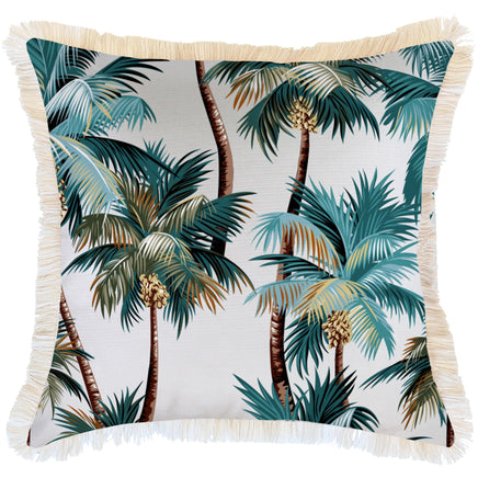 Cushion Cover-Coastal Fringe Natural-Palm Trees White-60cm x 60cm Kings Warehouse 