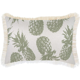 Cushion Cover-Coastal Fringe Natural-Pineapples Sage-35cm x 50cm Kings Warehouse 