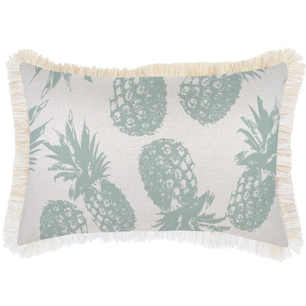 Cushion Cover-Coastal Fringe Natural-Pineapples Seafoam-35cm x 50cm Kings Warehouse 