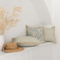 Cushion Cover-Coastal Fringe Natural-Positano Pale Mint-35cm x 50cm Kings Warehouse 