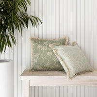 Cushion Cover-Coastal Fringe Natural-Positano Pale Mint-45cm x 45cm Kings Warehouse 