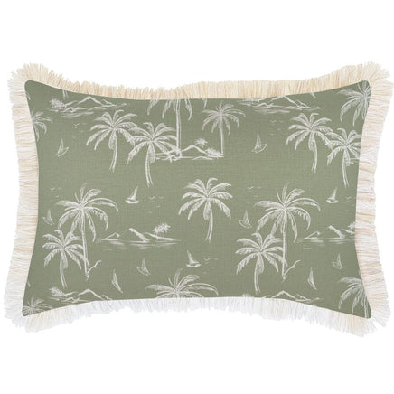 Cushion Cover-Coastal Fringe Natural-Postcards Sage-35cm x 50cm Kings Warehouse 