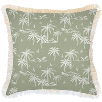 Cushion Cover-Coastal Fringe Natural-Postcards Sage-60cm x 60cm Kings Warehouse 
