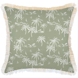 Cushion Cover-Coastal Fringe Natural-Postcards Sage-60cm x 60cm Kings Warehouse 