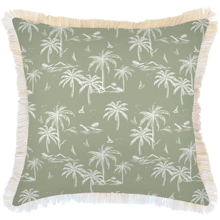 Cushion Cover-Coastal Fringe Natural-Postcards Sage-60cm x 60cm Kings Warehouse 