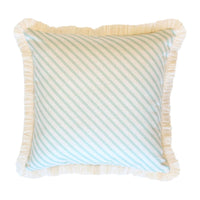 Cushion Cover-Coastal Fringe Natural-Side Stripe Seafoam-45cm x 45cm