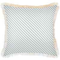 Cushion Cover-Coastal Fringe Natural-Side Stripe Seafoam-60cm x 60cm