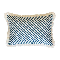 Cushion Cover-Coastal Fringe Natural-Side Stripe Teal-35cm x 50cm