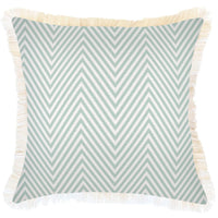 Cushion Cover-Coastal Fringe Natural-Zig Zag Pale Mint-45cm x 45cm