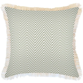 Cushion Cover-Coastal Fringe Natural-Zig Zag Sage-60cm x 60cm Kings Warehouse 