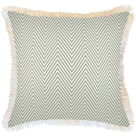 Cushion Cover-Coastal Fringe Natural-Zig Zag Sage-60cm x 60cm Kings Warehouse 