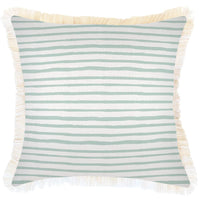 Cushion Cover-Coastal Fringe-Paint Stripes Pale Mint-45cm x 45cm