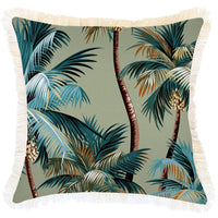 Cushion Cover-Coastal Fringe-Palm Trees Sage-45cm x 45cm Kings Warehouse 