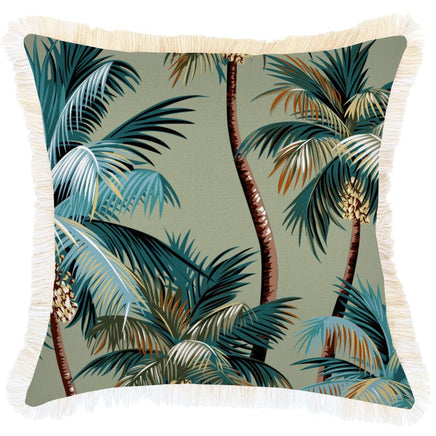 Cushion Cover-Coastal Fringe-Palm Trees Sage-45cm x 45cm Kings Warehouse 