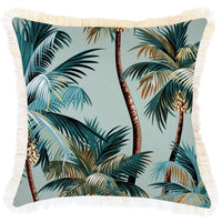 Cushion Cover-Coastal Fringe-Palm Trees Seafoam-45cm x 45cm Kings Warehouse 
