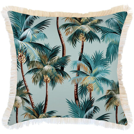 Cushion Cover-Coastal Fringe-Palm Trees Seafoam-60cm x 60cm Kings Warehouse 