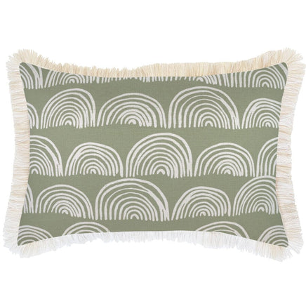 Cushion Cover-Coastal Fringe-Rainbows-Sage-35cm x 50cm Kings Warehouse 