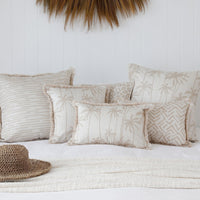 Cushion Cover-Coastal Fringe-Tall-Palms-Beige-35cm x 50cm Kings Warehouse 