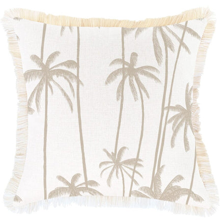 Cushion Cover-Coastal Fringe-Tall-Palms-Beige-45cm x 45cm Kings Warehouse 