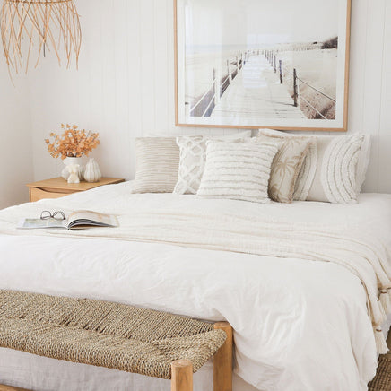 Cushion Cover-Coastal Fringe-Tall-Palms-Beige-45cm x 45cm Kings Warehouse 
