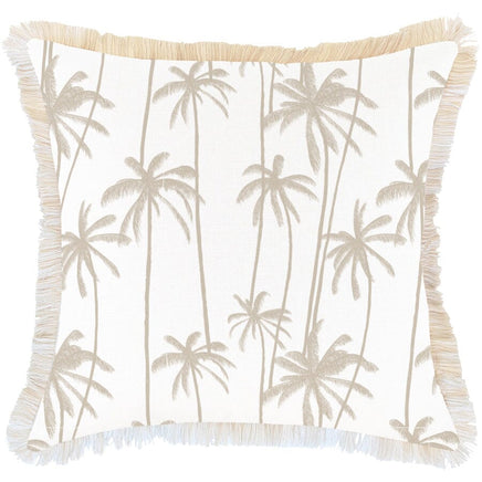 Cushion Cover-Coastal Fringe-Tall-Palms-Beige-60cm x 60cm Kings Warehouse 