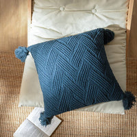 Cushion Cover-Knitted with Tassels-Teal-45cm x 45cm Kings Warehouse 