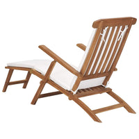 Deck Chair with Cushion Cream White Solid Teak Wood Kings Warehouse 