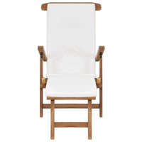 Deck Chair with Cushion Cream White Solid Teak Wood Kings Warehouse 