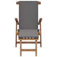 Deck Chair with Cushion Dark Grey Solid Teak Wood Kings Warehouse 