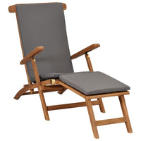 Deck Chair with Cushion Dark Grey Solid Teak Wood Kings Warehouse 