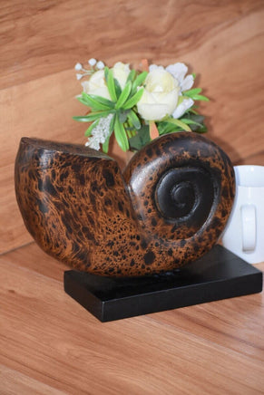 Decorative hand carved wooden shell on stand KingsWarehouse 