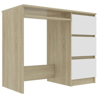 Desk White and Sonoma Oak 90x45x76 cm Office Supplies Kings Warehouse 
