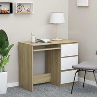 Desk White and Sonoma Oak 90x45x76 cm Office Supplies Kings Warehouse 