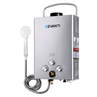 Dev King Outdoor Portable Gas Water Heater 8LPM Camping Shower Silver