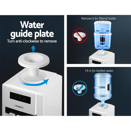 Devanti 22L Bench Top Water Cooler Dispenser Filter Purifier Hot Cold Room Temperature Three Taps Kitchen Appliances Kings Warehouse 