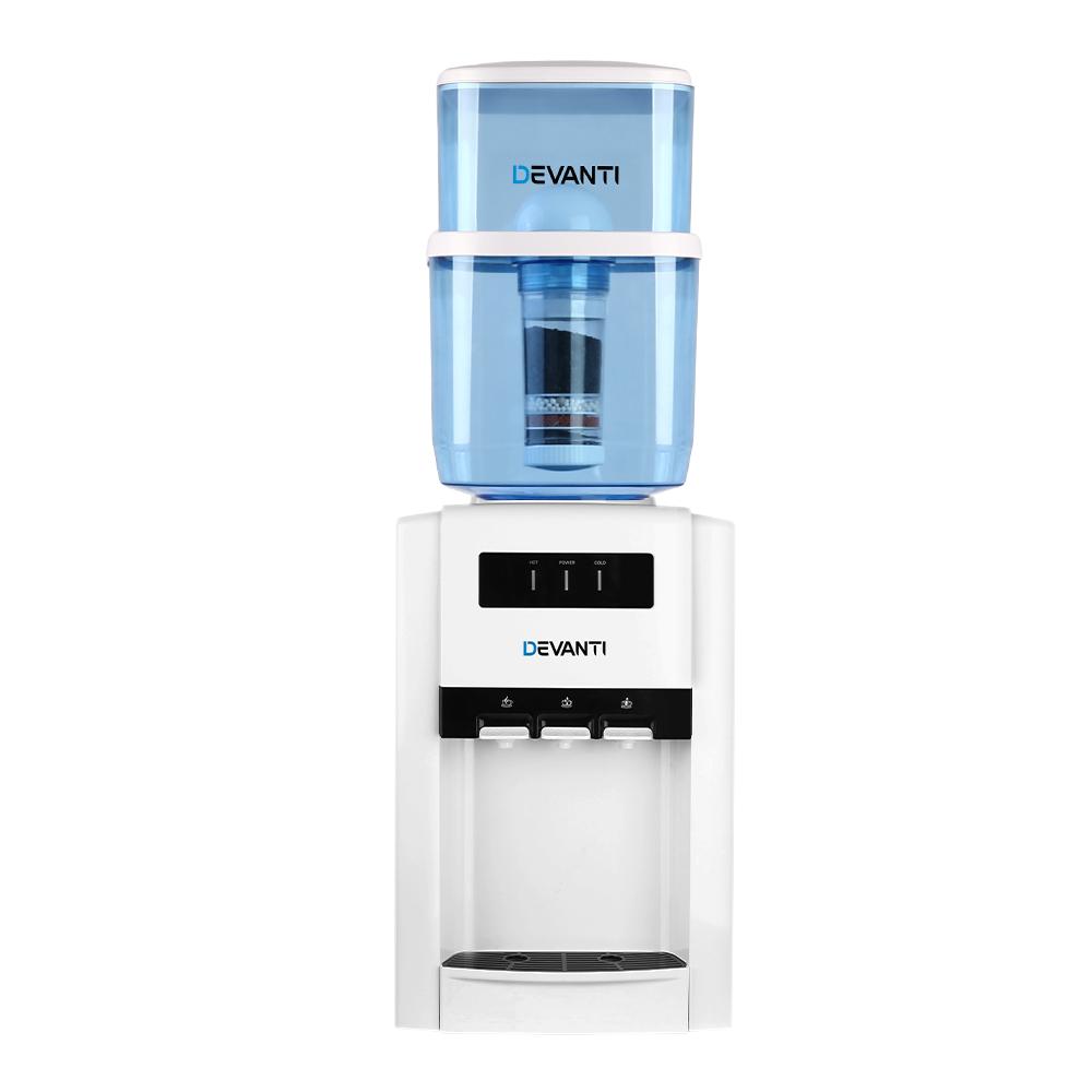 Devanti 22L Bench Top Water Cooler Dispenser Filter Purifier Hot Cold Room Temperature Three Taps Kitchen Appliances Kings Warehouse 