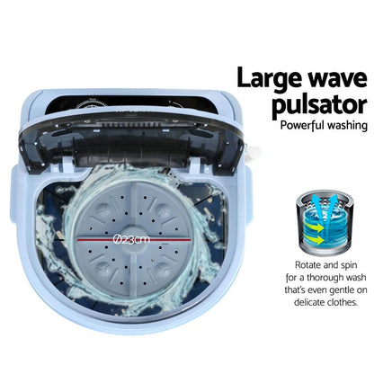 Devanti 3KG Mini Portable Washing Machine Shoes Wash Top Load Spin Camp Caravan Outdoor Kings Warehouse 