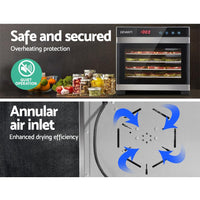 DEVANTi 6 Trays Commercial Food Dehydrator Stainless Steel Fruit Dryer Appliances Kings Warehouse 