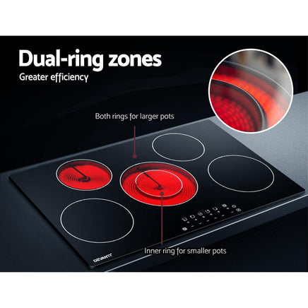 Devanti 90cm Ceramic Cooktop Electric Cook Top 5 Burner Stove Hob Touch Control 6-Zones Kings Warehouse 