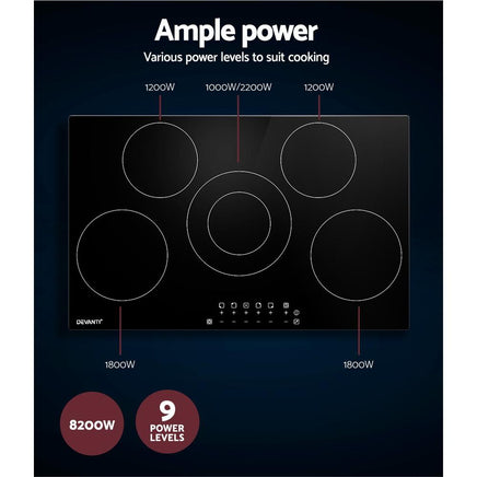 Devanti 90cm Ceramic Cooktop Electric Cook Top 5 Burner Stove Hob Touch Control 6-Zones Kings Warehouse 