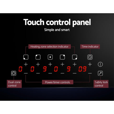 Devanti 90cm Ceramic Cooktop Electric Cook Top 5 Burner Stove Hob Touch Control 6-Zones Kings Warehouse 